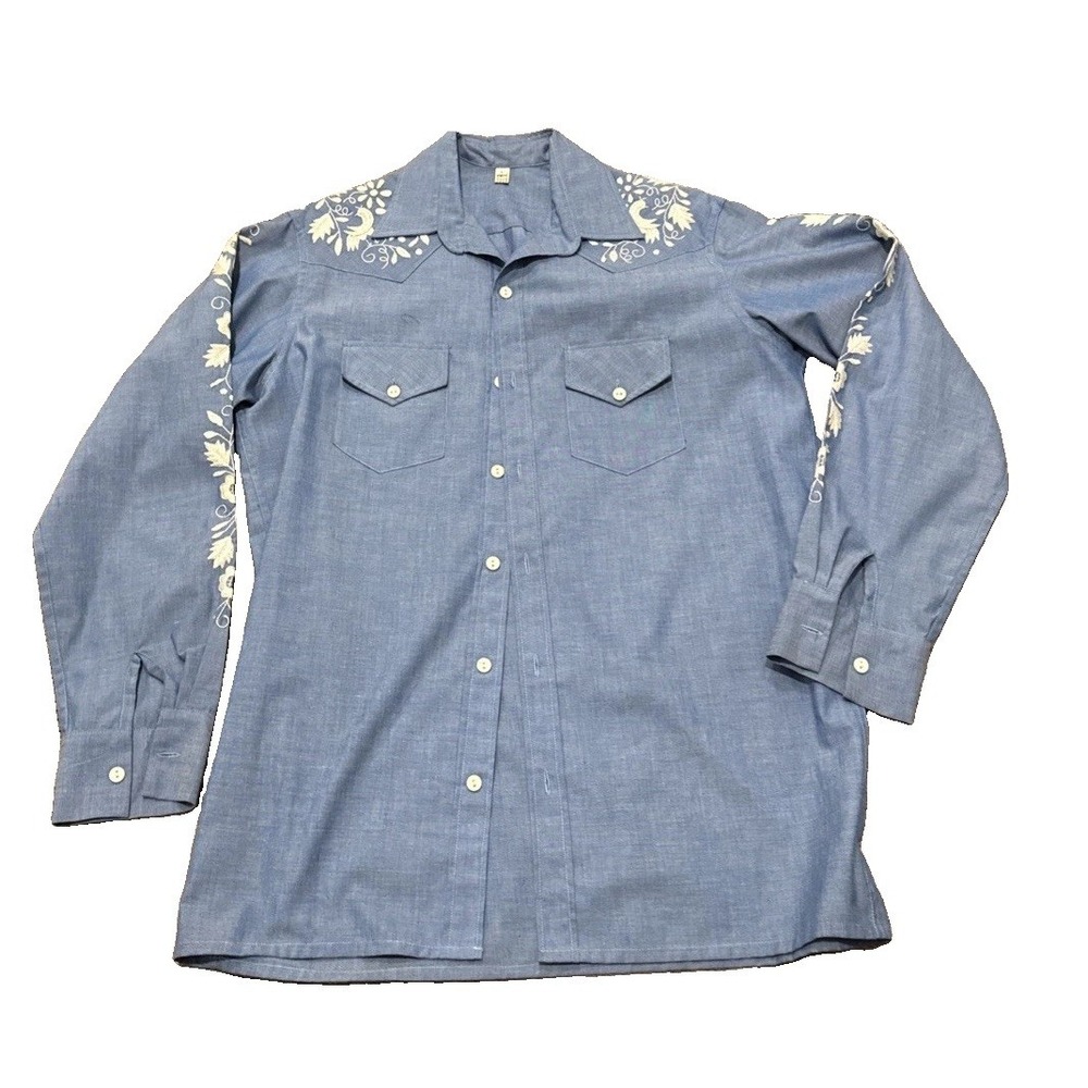 Vtg Handmade Men's Large Floral Shirt Size Large Great Details Western Cowboy